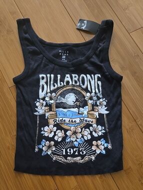 NWT Billabong Cropped Tank Top with Surf Floral Graphic - S